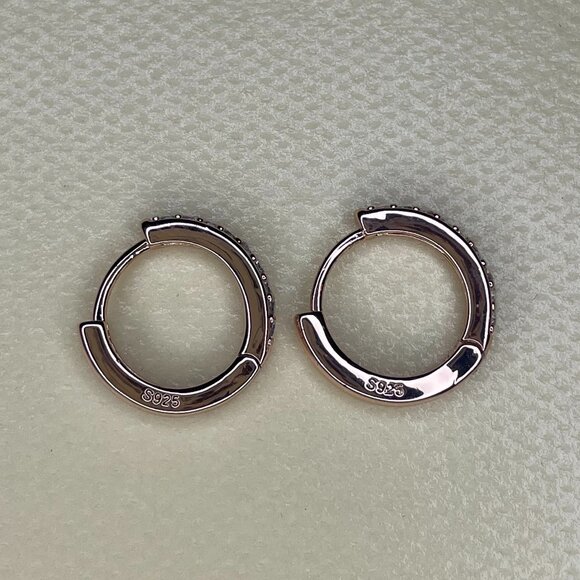 Rose Gold Pave Huggie Hoops - 925 - Picture 2 of 3